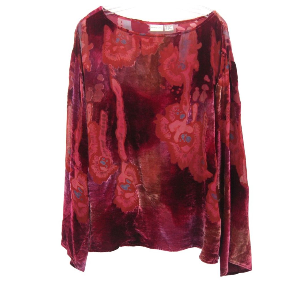 Burn Out Velvet Pullover Top Burgundy Deep Mauve Pink Long Sleeve Womens 16